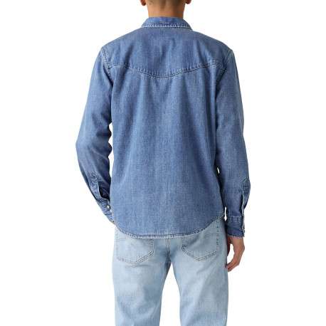 Chemise en coton bleue unie coupe regular pourvue d'un col à rabats - Image 3