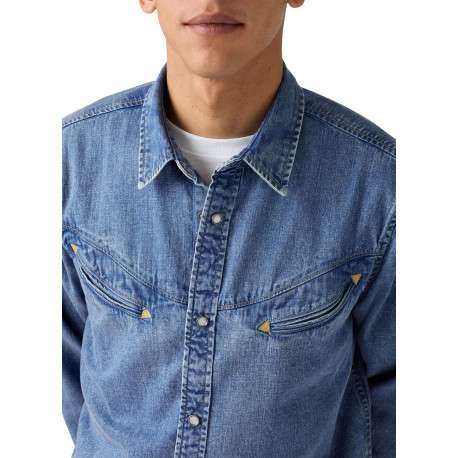Chemise en coton bleue unie coupe regular pourvue d'un col à rabats - Image 4