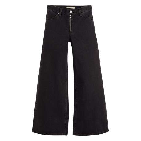 Jean en coton anthracite uni coupe flare pourvu de multiples poches