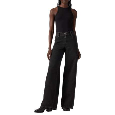 Jean en coton anthracite uni coupe flare pourvu de multiples poches - Image 2