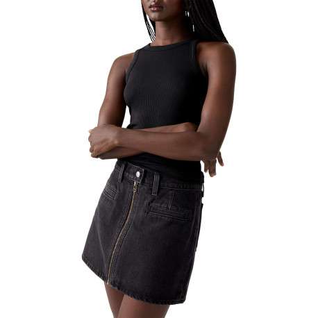 Jupe courte en coton anthracite unie pourvue de multiples poches