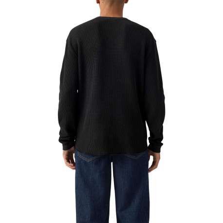 Pull en coton anthracite en maille effet gaufrée pourvu d'une coupe droite - Image 3