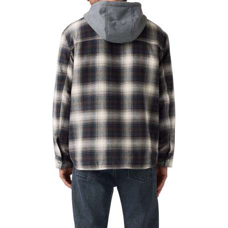 Surchemise en coton anthracite à motif écossais pourvue d'un col à capuche - Image 3