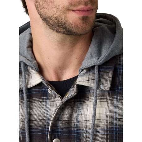 Surchemise en coton anthracite à motif écossais pourvue d'un col à capuche - Image 4