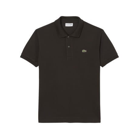 Polo en coton marron uni à coupe ajustée avec un col à revers boutonné