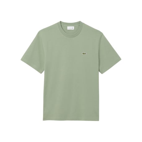 T-shirt en coton vert uni à coupe ajustée avec un col rond et un logo brodé
