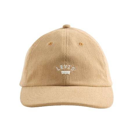 Casquette beige unie en velours côtelé pourvue du logo de la marque