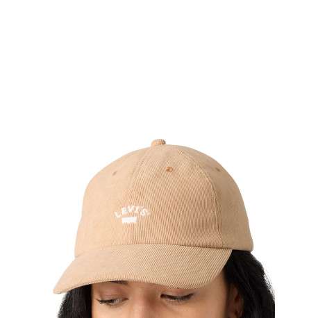 Casquette beige unie en velours côtelé pourvue du logo de la marque - Image 3