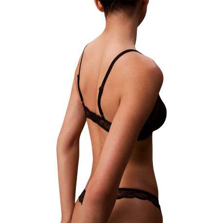 Soutien-Gorge noir uni en dentelle avec bretelles noires élastiquées - Image 2