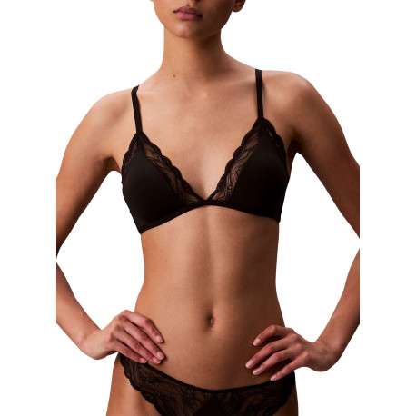 Soutien-Gorge noir uni en dentelle avec bretelles noires élastiquées - Image 3