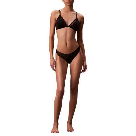 Soutien-Gorge noir uni en dentelle avec bretelles noires élastiquées - Image 4
