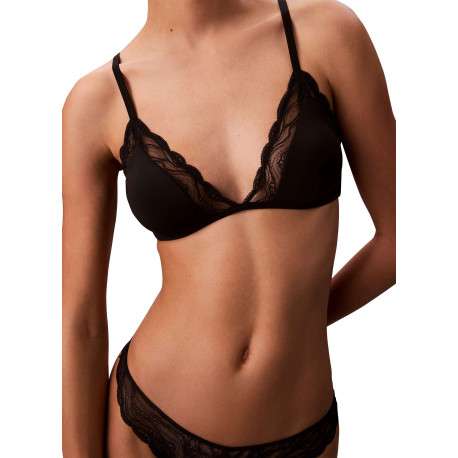 Soutien-Gorge noir uni en dentelle avec bretelles noires élastiquées - Image 5