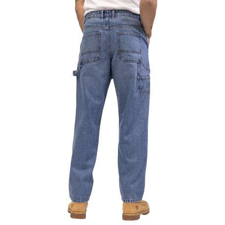 Jean en coton bleu délavé avec une coupe droite et de multiples poches - Image 2