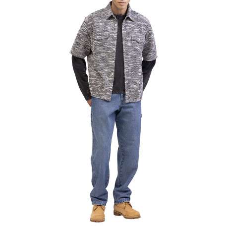 Jean en coton bleu délavé avec une coupe droite et de multiples poches - Image 4