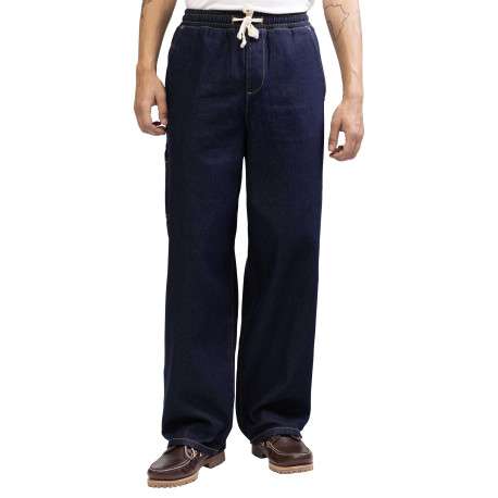 Jean en coton bleu indigo uni avec une coupe ample et une taille élastiquée