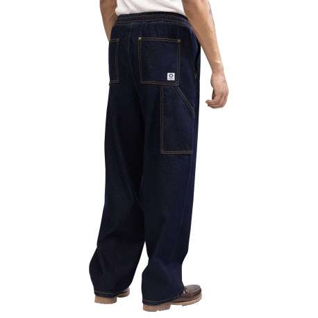 Jean en coton bleu indigo uni avec une coupe ample et une taille élastiquée - Image 2