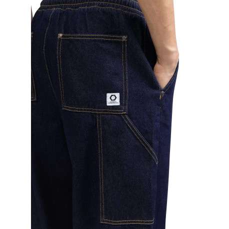 Jean en coton bleu indigo uni avec une coupe ample et une taille élastiquée - Image 3