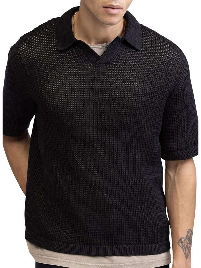 Polo en coton noir uni en...