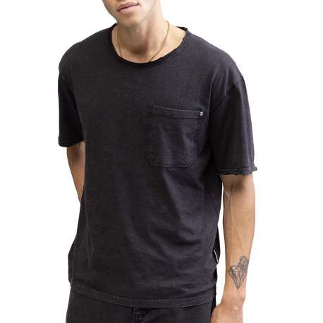 T-shirt en coton anthracite légèrement délavé avec un col rond