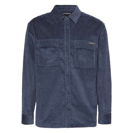 Chemise en coton bleu gris en velours avec une coupe droite et un col à revers