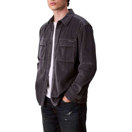 Chemise en coton bleu gris en velours avec une coupe droite et un col à revers - Image 2