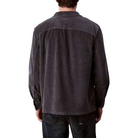 Chemise en coton bleu gris en velours avec une coupe droite et un col à revers - Image 3