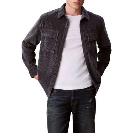 Chemise en coton bleu gris en velours avec une coupe droite et un col à revers - Image 4