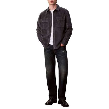 Chemise en coton bleu gris en velours avec une coupe droite et un col à revers - Image 5