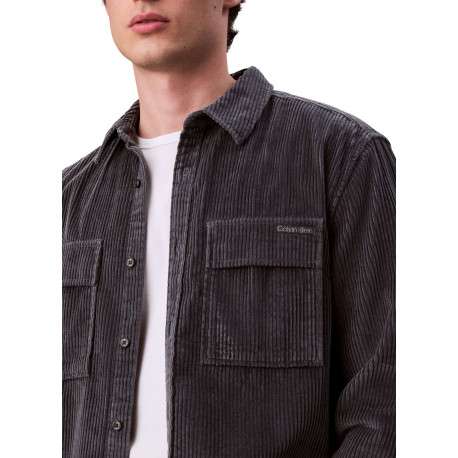 Chemise en coton bleu gris en velours avec une coupe droite et un col à revers - Image 6