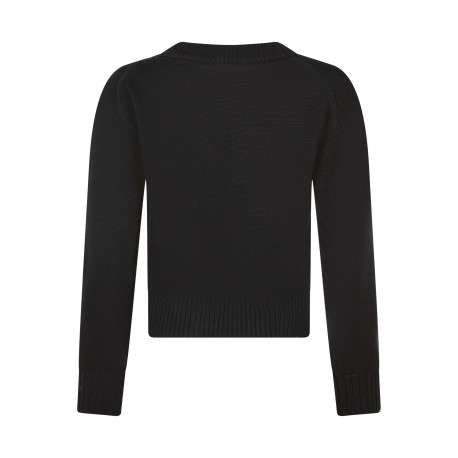 Pull en coton noir à maille fine avec une coupe droite et un col v - Image 2