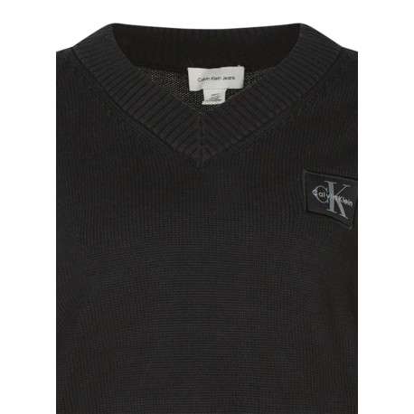 Pull en coton noir à maille fine avec une coupe droite et un col v - Image 3
