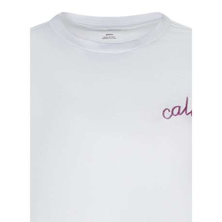 T-shirt en coton blanc uni avec une coupe droite et un col rond - Image 3