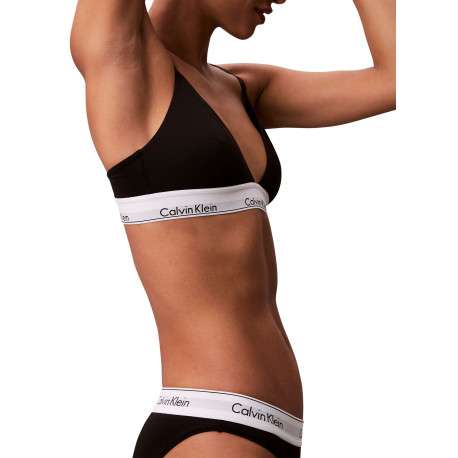 Soutien-Gorge en coton mélangé noir uni avec bande élastiquée blanche - Image 5