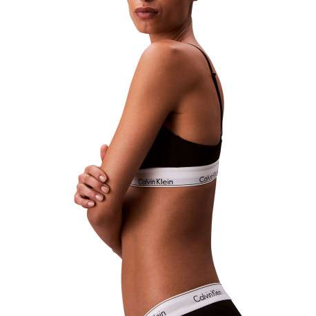 Soutien-Gorge en coton mélangé noir uni avec bande élastiquée blanche - Image 6