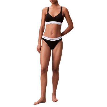 Brassière en coton mélangé noire unie avec bande élastiquée blanche - Image 2