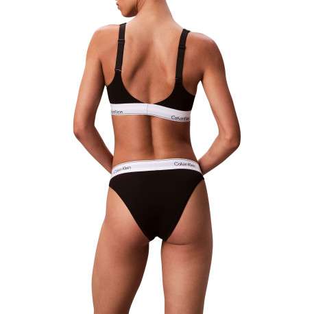 Brassière en coton mélangé noire unie avec bande élastiquée blanche - Image 3