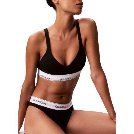 Brassière en coton mélangé noire unie avec bande élastiquée blanche - Image 4