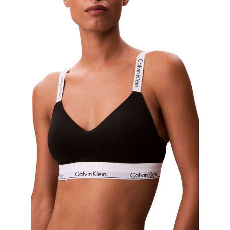 Brassière en coton mélangé noire unie avec bretelles blanches ajustables - Image 2