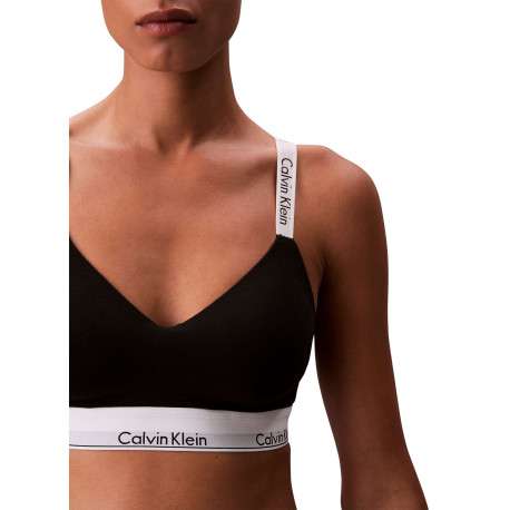 Brassière en coton mélangé noire unie avec bretelles blanches ajustables - Image 3