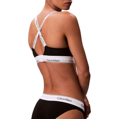 Brassière en coton mélangé noire unie avec bretelles blanches ajustables - Image 5