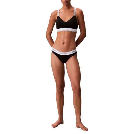 Brassière en coton mélangé noire unie avec bretelles blanches ajustables - Image 6