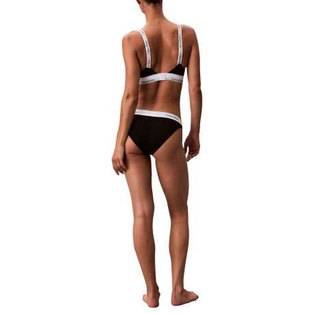 Brassière en coton mélangé noire unie avec bretelles blanches ajustables - Image 7