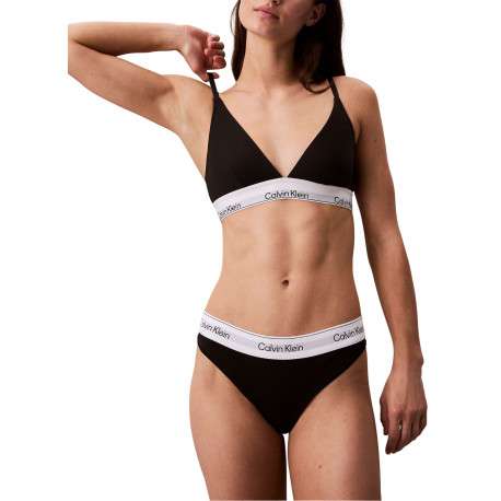 String en coton mélangé noir uni avec bande élastiquée blanche - Image 2