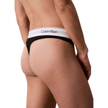 String en coton mélangé noir uni avec bande élastiquée blanche - Image 4