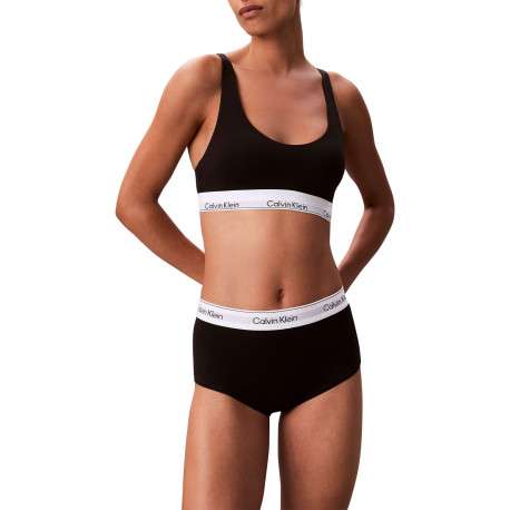 Shorty en coton mélangé noir uni avec une large bande blanche élastiquée