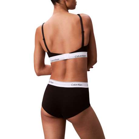 Shorty en coton mélangé noir uni avec une large bande blanche élastiquée - Image 2
