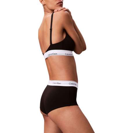 Shorty en coton mélangé noir uni avec une large bande blanche élastiquée - Image 3