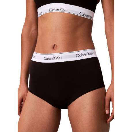 Shorty en coton mélangé noir uni avec une large bande blanche élastiquée - Image 4