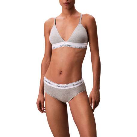 Soutien-Gorge triangle en coton mélangé gris avec bande blanche élastiquée - Image 2