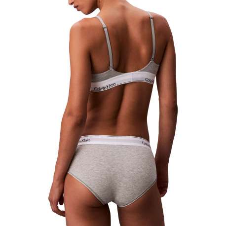 Soutien-Gorge triangle en coton mélangé gris avec bande blanche élastiquée - Image 3